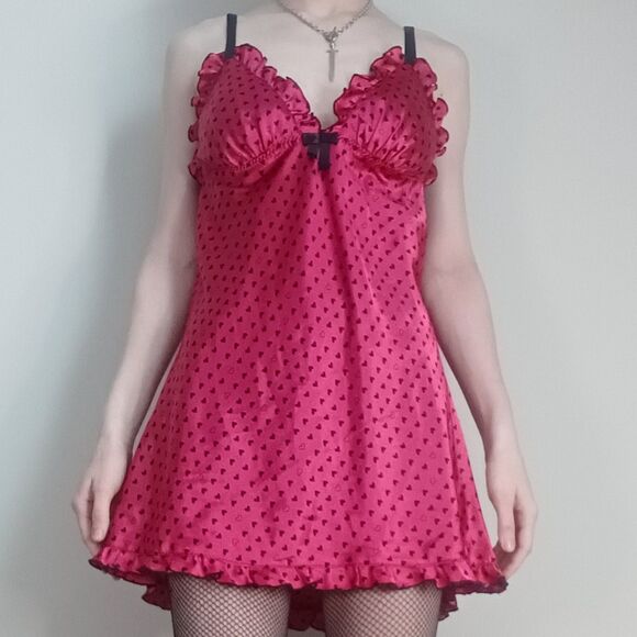 Heart Printed Satin Slip Dress & Robe Set - Picture 1 of 16